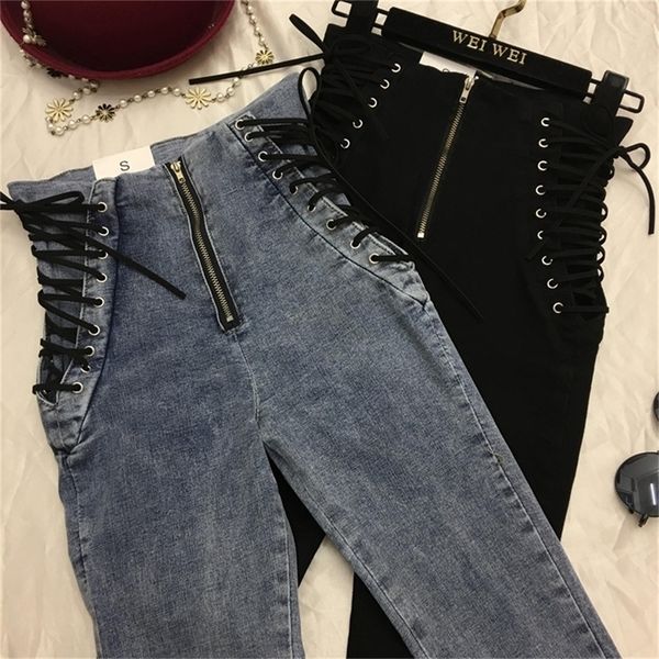 

new women fashion new jeans ankle-length pants europe lace-up bowknot slim pencil pants stylish panter female lj200811, Blue