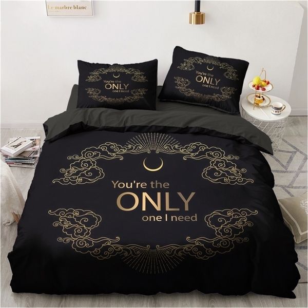 3D черные комплекты постельных принадлежностей одеяла / одеяло / одеяло для одеяла комплект постельное белье наволочка король король король 245x210см размер только золотой дизайн напечатанный 201210