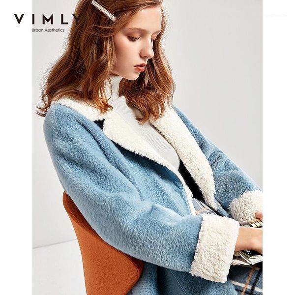 

vimly winter fur coat women vintage lapel single breasted pockets loose thick warm overcoat fall female jackets 301381, Black