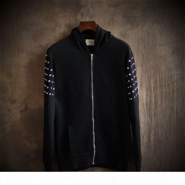 

wholesale-the spring and autumn period and the popular 2016 thin wool fashion big yards rivet cardigan male hoodie hooded fleece coat, Black