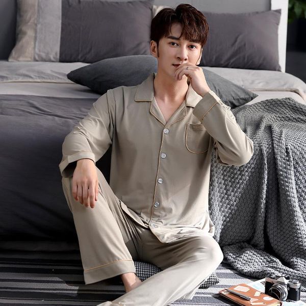 

pajamas men's autumn thin section modal long-sleeved korean youth men's simple home service suits can be worn outside dormir top, Black;brown