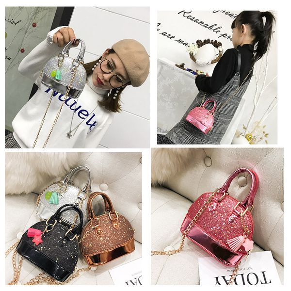 

cute kid purse little teenager girl gift korean plain colors glitter designer mini handbag children pu leather shell one shoulder bag, White