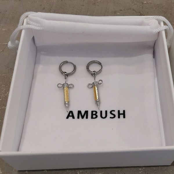 

2021 new ambush syringe hoop 1:1 pendant drop dangle jewelry stainless steel earrings kqjn, Golden;silver