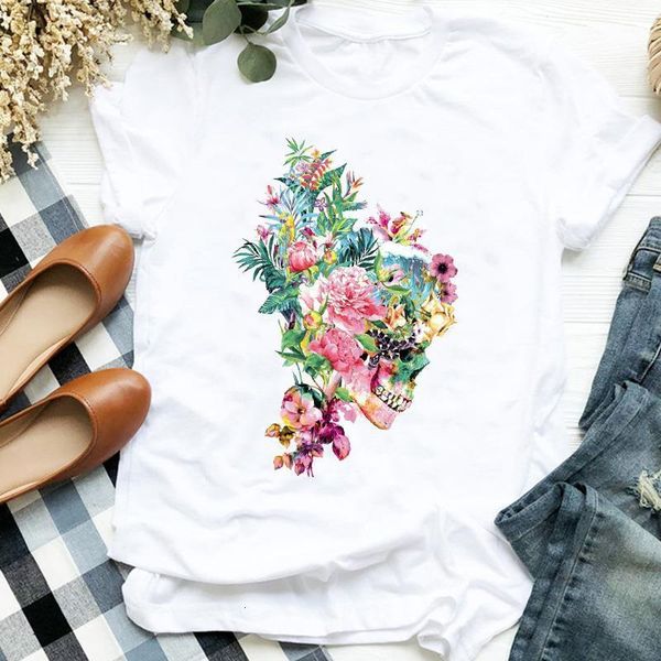 

женщины lady cat avocado череп цветок 90s мода trend одежда t tee женская футболка женская рубашка одежда верхняя графическая футболка, White