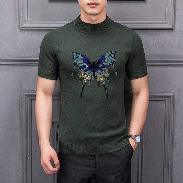

exquisite butterfly rhinestone knitting base shirt warmth male half-sleeved pullover men's short sweater1, White;black