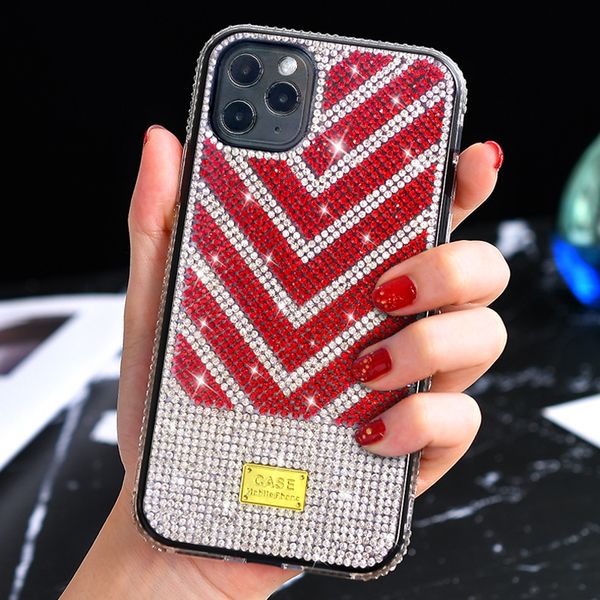 Luxo Bling Glitter Sparkle Rhombus Pattern Capas de Cristal Striple Full Diamond Bumper TPU PC Capa para iPhone 12 Mini 11 Pro XR XS máx x 8 7 6 SE2