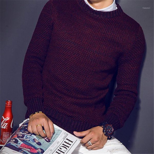 

men's sweaters wholesale- korean fashion style casual red sweater men spring autumn coarse wool solid color black grey round collar pul, White;black