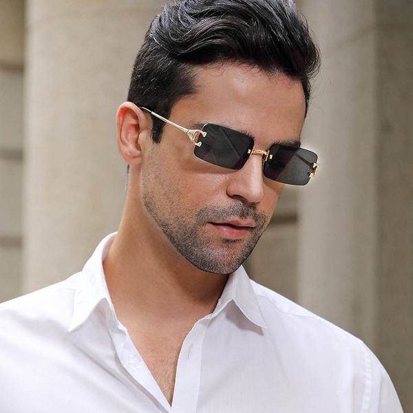 

new luxurious small square rimless fashion sunglasses with colors lenses and metal arms street eyewear, White;black