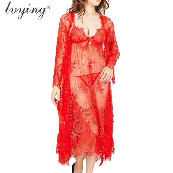 Sexy pizzo donna pigiama set abito di seta ricamato pigiameria abito da notte camicia da notte abiti lingerie accappatoio pigiama camicia da notte LJ200822