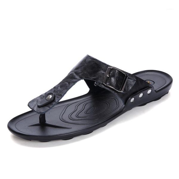 

2020 ritable leather homme sandale zandalias couro for sandalias shoes de man para beach sandalet vietnam big ete masculino da1, Black