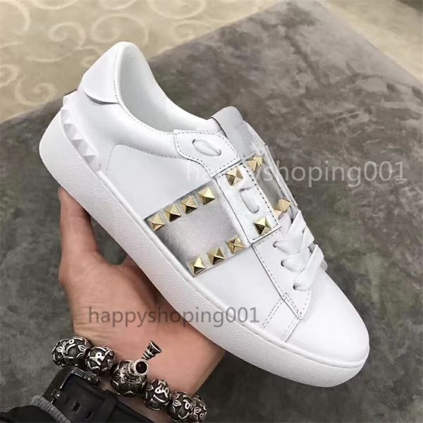 

couple models white shoes rivet small white shoes women's wild leather flat casual shoes multi-color size 35-45, Black