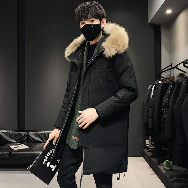 

tooling down jacket in winter male over-the-knee popular in long hooded thickening warm northeast long cold winter q1209, Black