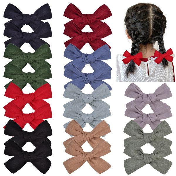 

designer jewelry simple girls hair clips bows children cotton solid color bowknot with clip hair bows hairpins hair ties accessory gifts, Golden;silver