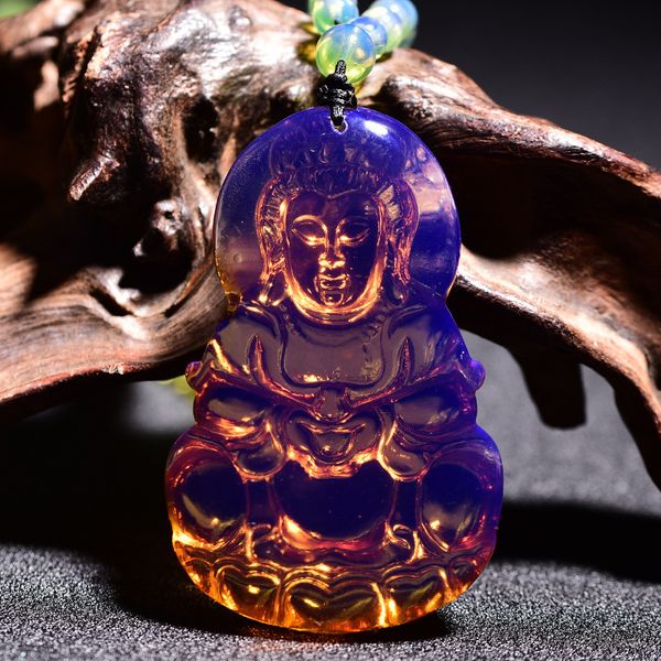 

blue pearl natural 5a guanyin pendant amber ceromel drop necklace mznx, Silver