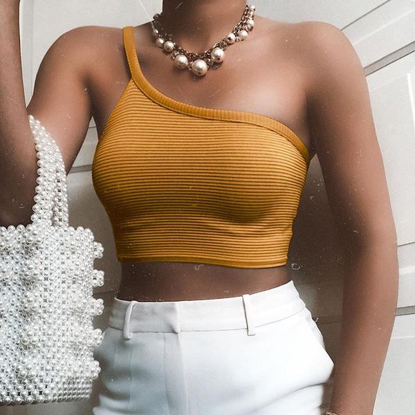 

one shoulder straps tank camis off shoulder crop short women summer clothes new elastic streetwear tanks 1, White