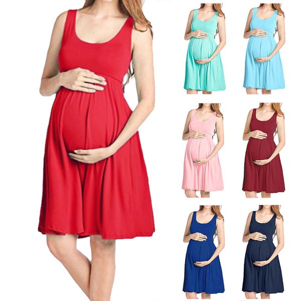 Жилет для беременных Платья для беременных Беременные Платья Беременность Одежда Женщины Сплошное Цвет Формальное Платье Повседневные O-Шере Платье LJ201114
