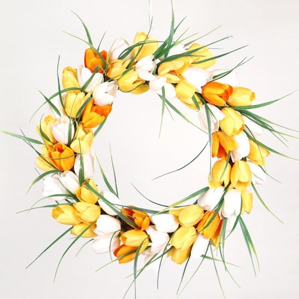 

farmhouse spring artificial tulip flowees front door wreath home decor window wall party wedding valentines day hanging decor1
