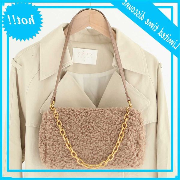 

korean simple handbag versatile fashion foreign style plush underarm small lamb hair one shoulder messenger bag