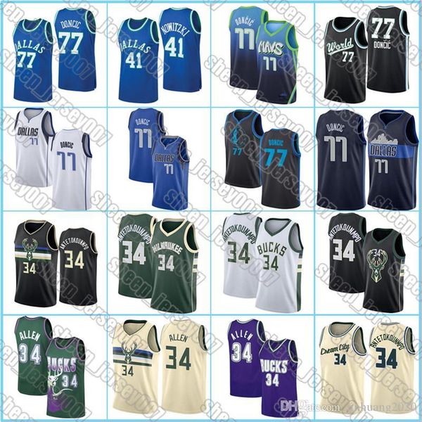 

даллас mavericks. джерси 77 doncic giannis 34 antetokounmpo milwaukee бакс джерси рэй 34 аллен лука баскетбол джерси, Black;red