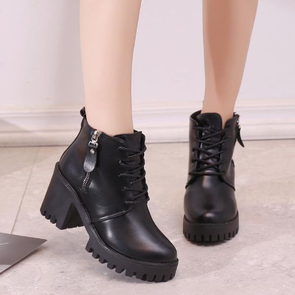 

boots high-heeled women's thick heel winter naked plus cotton zipper shoes w22-69, Black