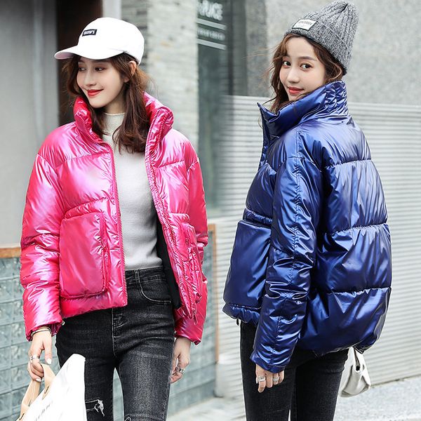 

new winter jacket coats women short glossy waterproof down cotton parkas big pocket shiny warm thick parkas female outwear 201029, Black