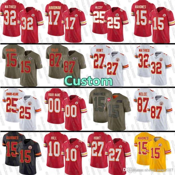 

15 patrick mahomes kansas city chief jersey 87 travis kelce 32 mathieu 10 tyreek hill williams edwards-helaire men jerseys, Black;red