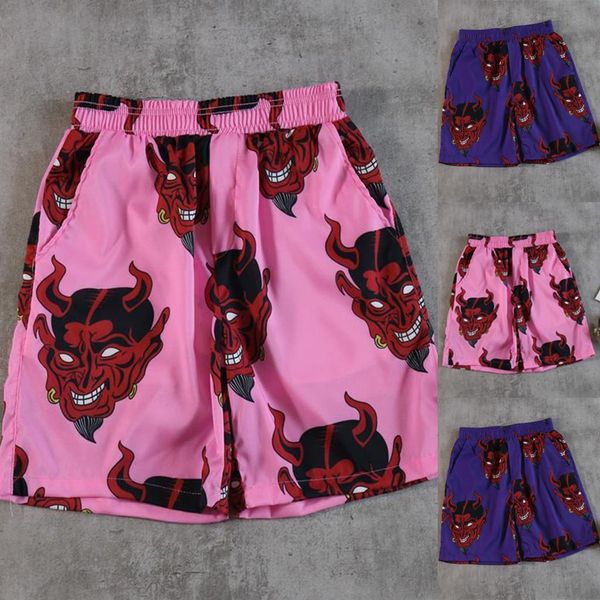 

casual shorts men women devil full printed hip hop streetwear hawaiian elastic waist summer beach short masculino #623, White;black
