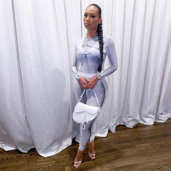 

american foreign trade cross-border 2021 amazon autumn and winter women's new printed jumpsuit high waist sports suit, Gray