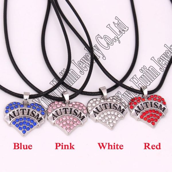 

rhodium plated zinc studded with sparkling crystals autism heart pendant rope chain necklace, Silver