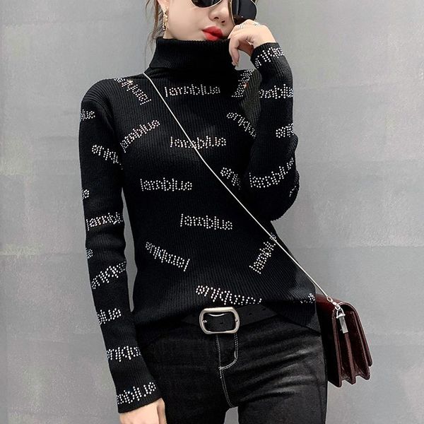 

women's sweaters #6235 black winter sweater women 2021 full letters tight and pullovers long sleeve casual knitwear pullover femme, White;black