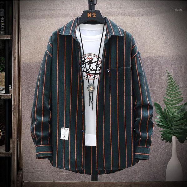 

green plaid preppy long sleeve shirts men hip hop casual pocket button shirt coats japanese fashion streetwear blouse new full1, White;black