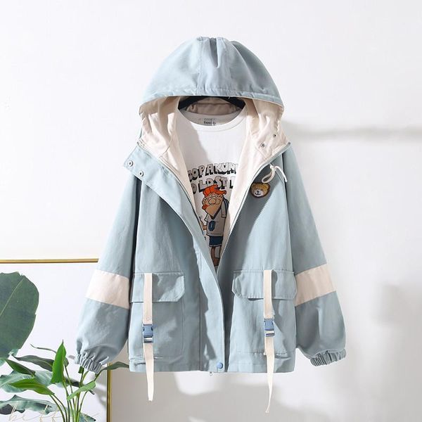 

2020 spring autumn new korean loose bf hooded tooling windbreaker female color matching baseball uniform harajuku jacket m4451, Tan;black