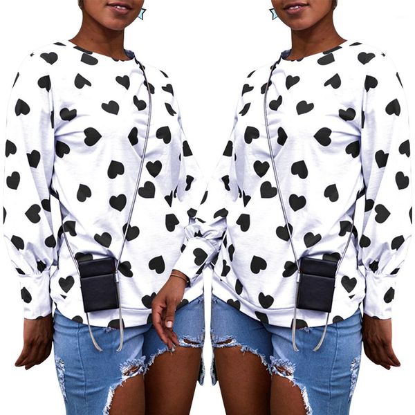 

womens tees love printed designer tshirts women casual street loose long sleeved crew neck pullover tshirts fashion, White