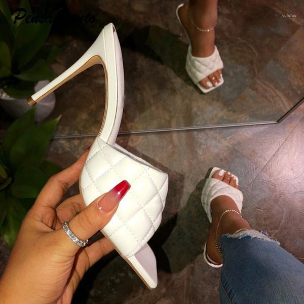 

2020 summer square toe women slippers fashion thin heeled ladies mules elegant female high heels outside slides women sandals 421, Black
