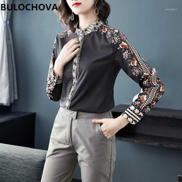 

2xl black vintage women stand neck slim office shirt 2020 ladies long sleeve printed runway shirts blouses femme1, White