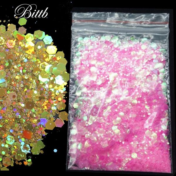 

bittb 15g nail glitter flakes sparkly 3d hexagon chunky sequins powder dust for nails art decoration manicure salon diy design, Silver;gold