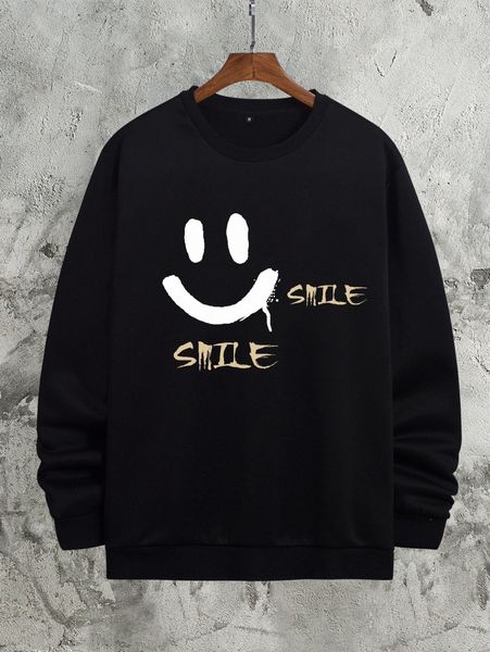 

men expression & letter graphic thermal pullover o4ri#, Black