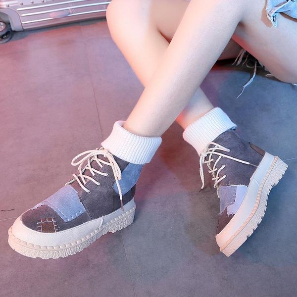 

2020 new autumn winter shoes women flat heel boots fashion stitching lace-up women's boots brand women ankle nvx167, Black