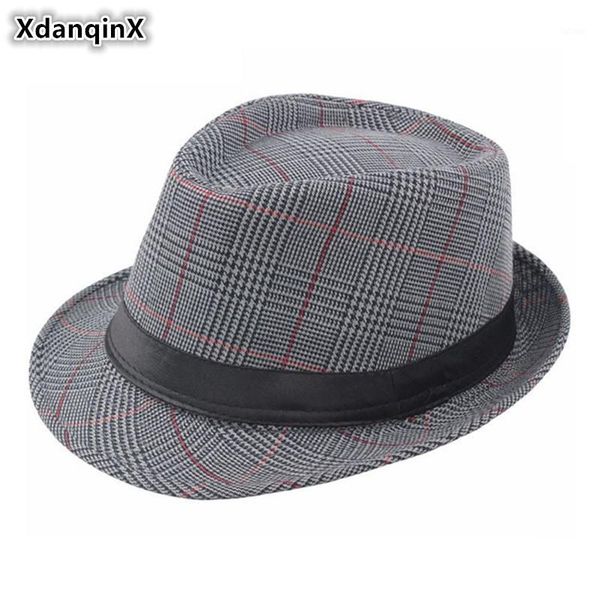 

xdanqinx classic vintage men's fedoras hat middle-aged fashion gentleman jazz hats brands retro flat caps for men1, Blue;gray