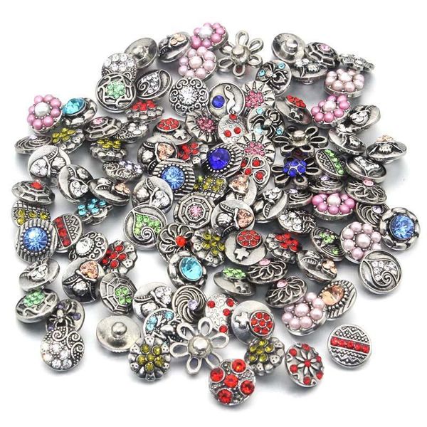 

10pcs lot new 12mm snap jewelry rhinestone random mini metal snap buttons fit 12mm snap bracelet bangle earrings necklaces 6804 h sqcxtm