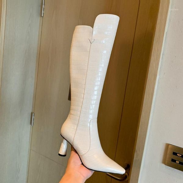 

sklfgxzy the knee boots autumn and winter genuine leather female boots women's high heels head layer cowhide women's shoes1, Black