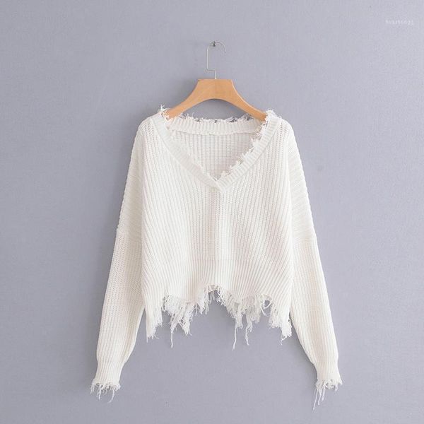 

autumn sweater women v neck solid warm oversized long sleeve sweater casual pullover loose tassel knitted sweaters1, White;black