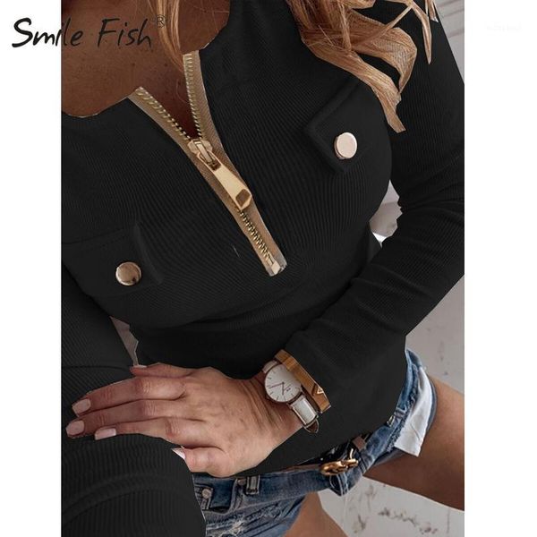 

casual soild female tshirt knit long sleeve white t shirt tee winter knitting women t-shirt outfits zippers buttons g20921