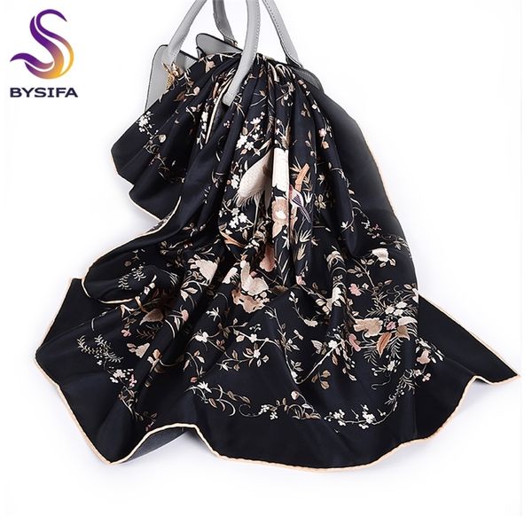 

bysifa] new luxury pure silk scarf shawl women black twill large square scarves fall winter ladies neck scarves hijabs 88*88cm y201024, Blue;gray