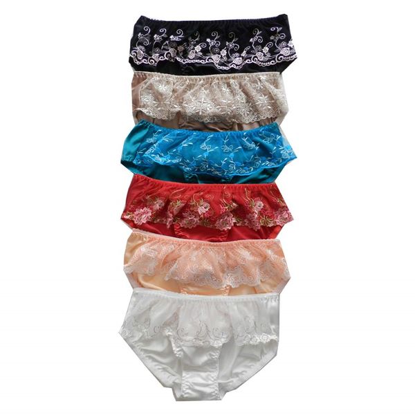 

6pcs women's 100% silk bikinis panties briefs size s  l xl xxl w26"-41" multicolor, Black;pink