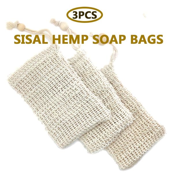 

5pcs sisal hemp soap bag blister foam maker double-layer mesh soap net foaming easy bubble linen mesh bag bathroom cleaning tool wmtizy