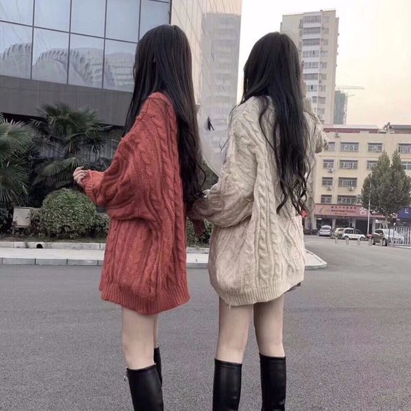 

new 2021 retro-loose thick medium long sweater 1 zqpj, White;black
