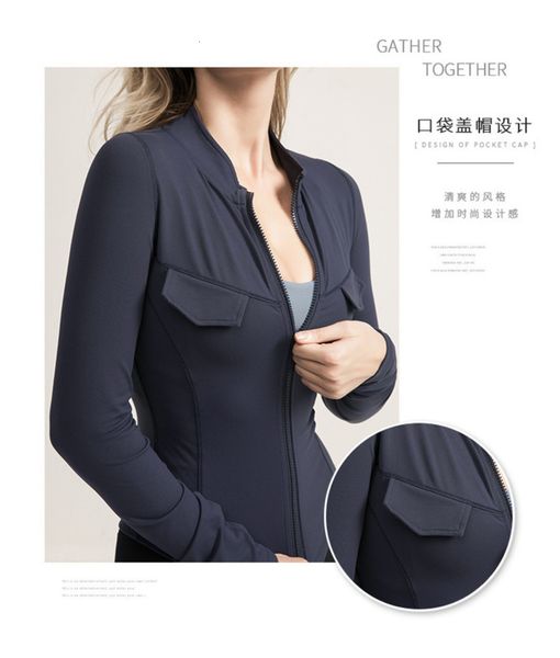 

red new sports coat women's net tight fitness autumn and winter show thin long sleeve quick drying yoga clothes, Gray