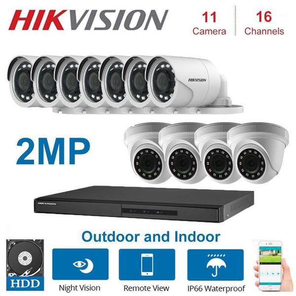 

hikvision monitoring kit ds-7216hghi-f1/n dvr + 4 stuks ds-2ce56d0t-irf + 7pcs ds-2ce16d0t-irf cctv systeem kits1
