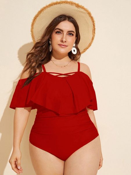 

plus plain hanky hem one piece swimsuit l4if#, Black